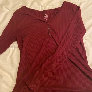 Maroon, fitted, perfect Henley, long sleeved shirt